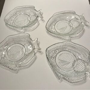 Vintage Clear Glass Plates Fish Shaped Lot of 4